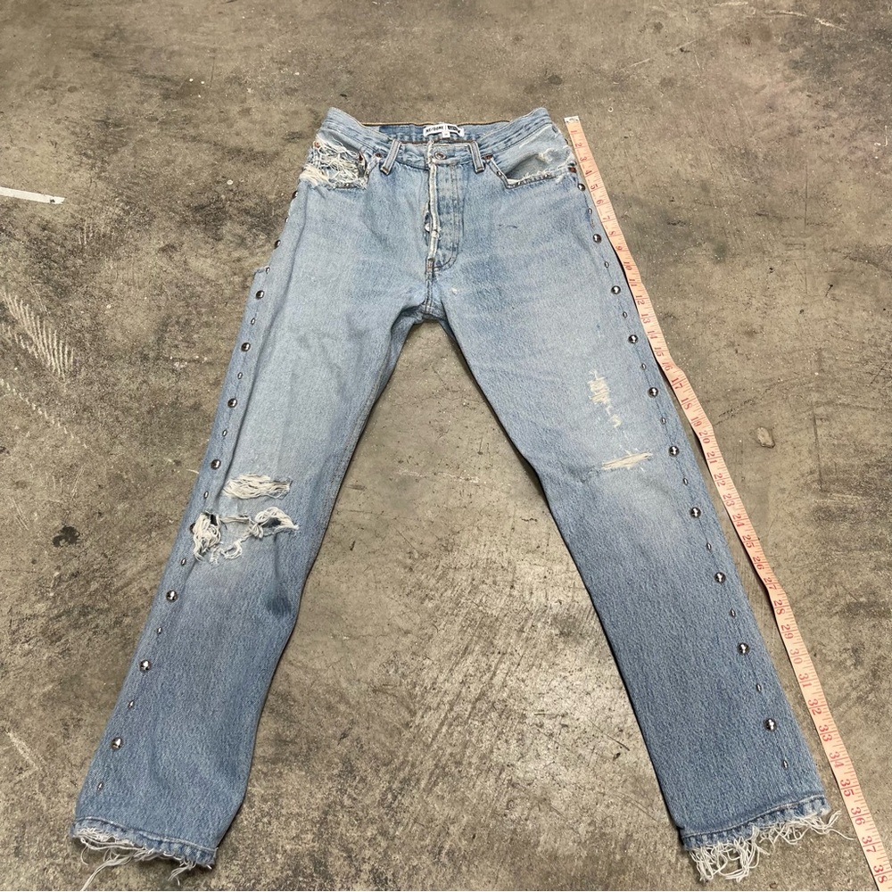 RE/DONE Straight Leg Distressed High Rise Studded Jeans 24 - Picture 5 of 10